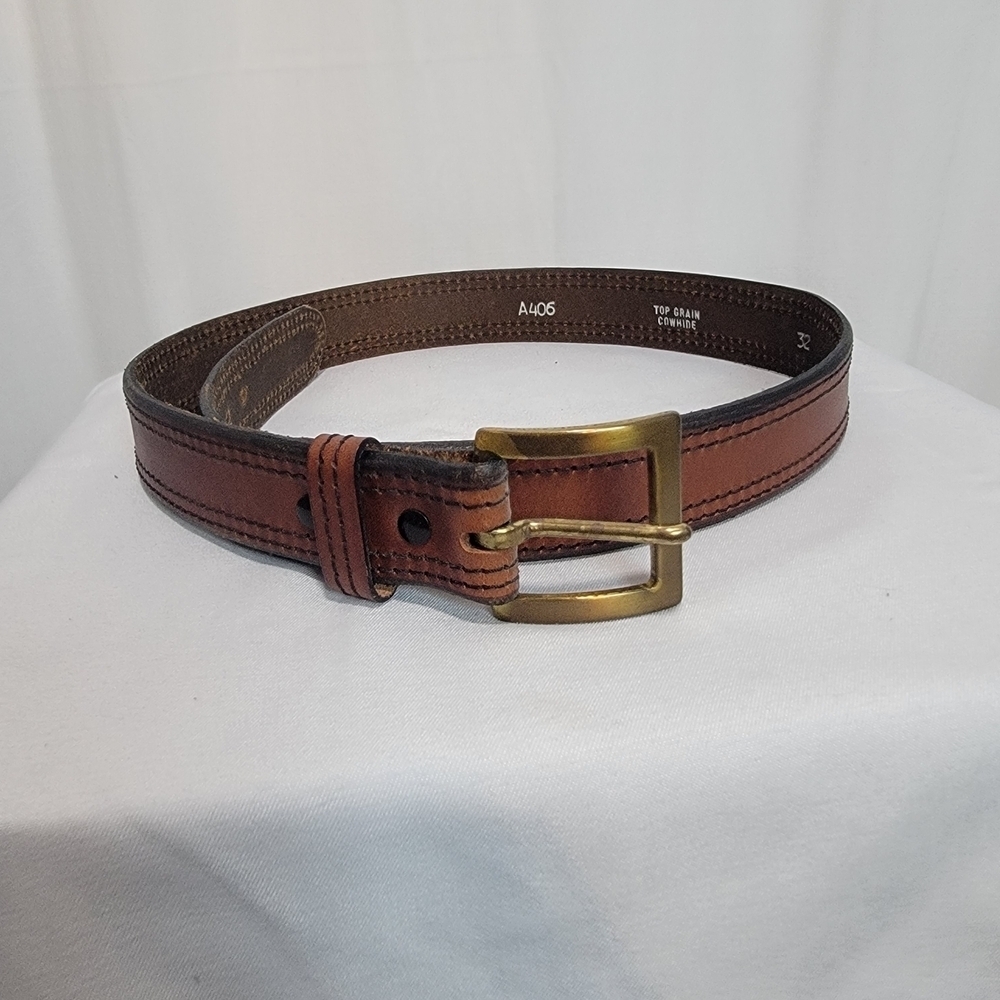 Womens Brown Leather Belt with Brass Buckle - Picture 1 of 3